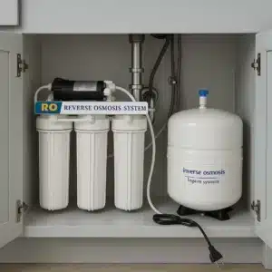 Osmoseanlage mit Pumpe eingebaut unter der Küchenspüle, trinkwasserfilter küche, Osmosefilter eingebaut