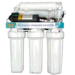 Freeflow Umkehrosmoseanlage 400GPD – kompakte Osmoseanlage 2025 in Vorderansicht mit 3 Vorfiltern und Membran für reines Trinkwasser
