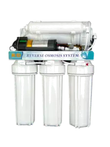 Freeflow Umkehrosmoseanlage 400GPD – kompakte Osmoseanlage 2025 in Vorderansicht mit 3 Vorfiltern und Membran für reines Trinkwasser