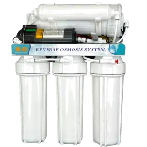 Freeflow Umkehrosmoseanlage 400GPD – kompakte Osmoseanlage 2025 in Vorderansicht mit 3 Vorfiltern und Membran für reines Trinkwasser
