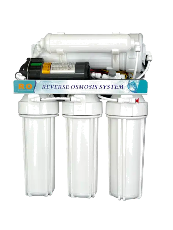 Freeflow Umkehrosmoseanlage 400GPD – kompakte Osmoseanlage 2025 in Vorderansicht mit 3 Vorfiltern und Membran für reines Trinkwasser