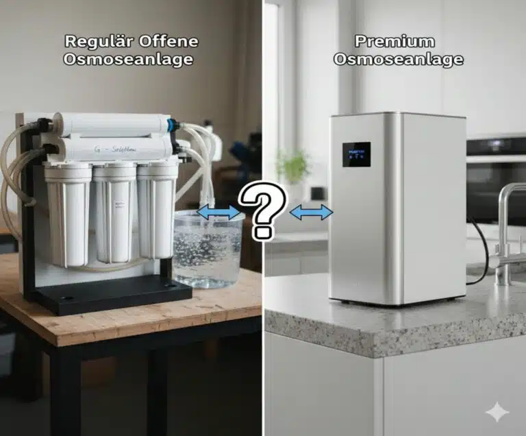 Vergleich, offene Osmoseanlage gegenüber Premium