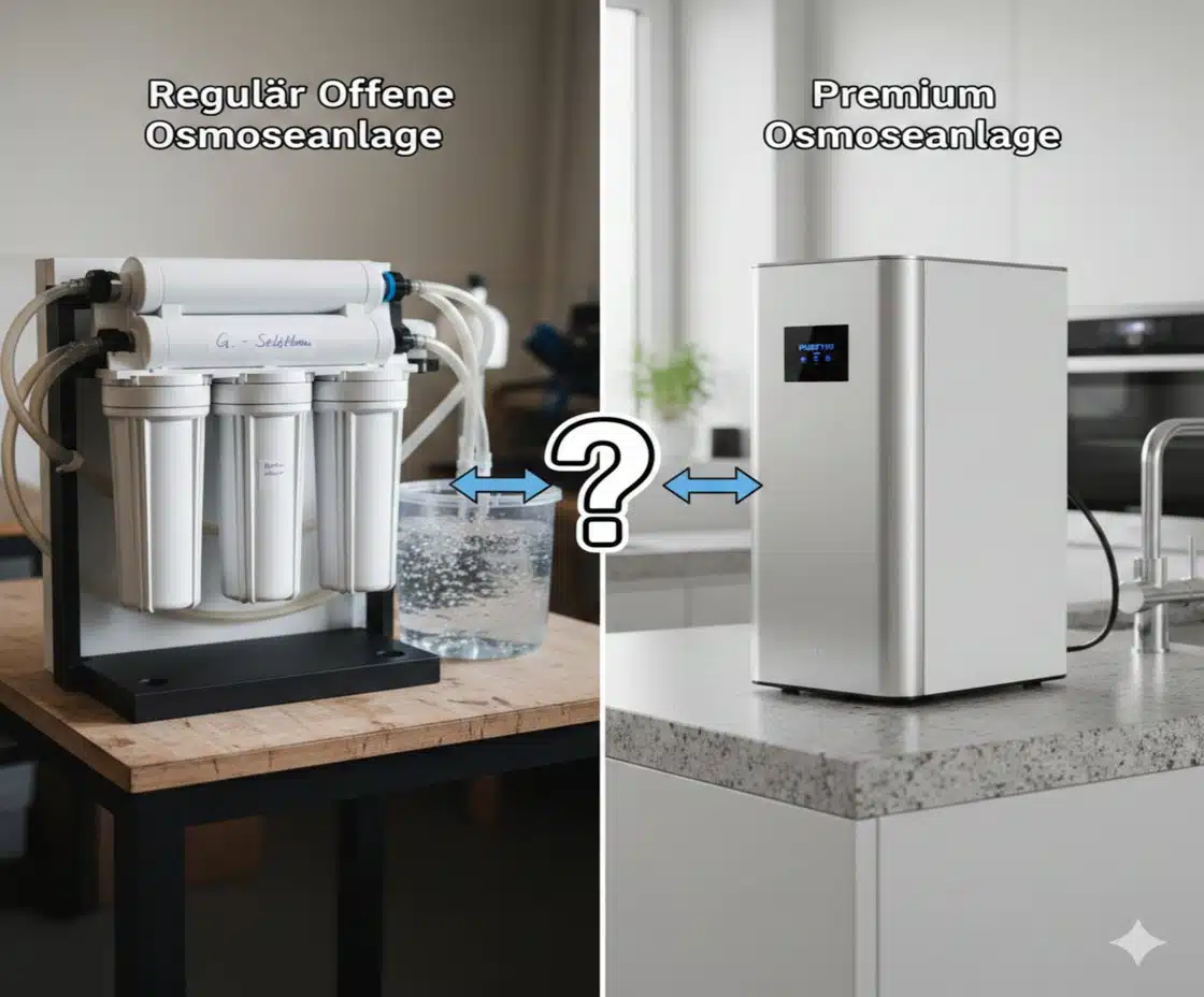 Vergleich, offene Osmoseanlage gegenüber Premium